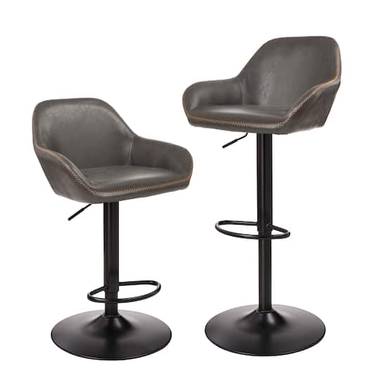 Glitzhome® Mid-Century Leatherette Gaslift Adjustable Swivel Bar Stool Set